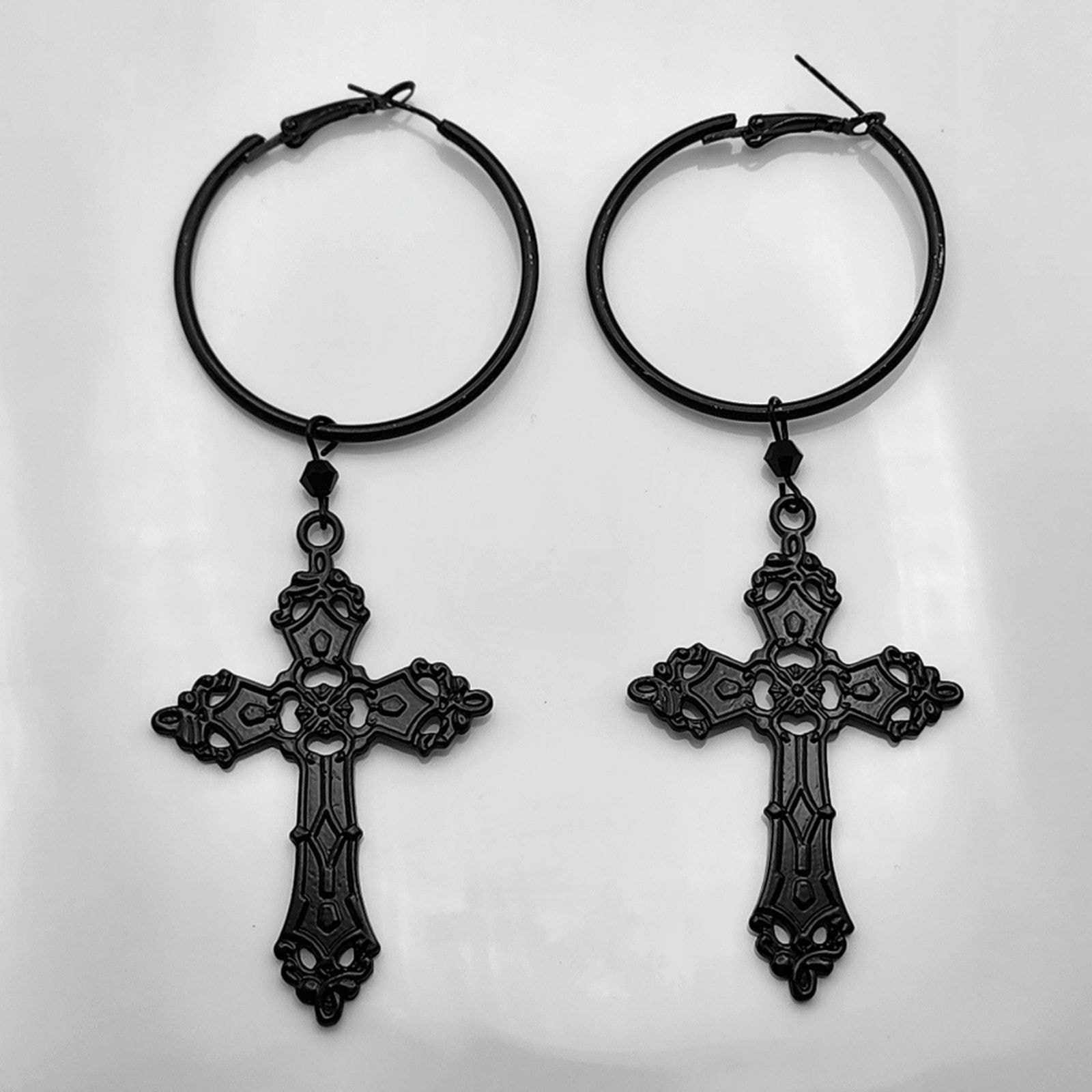 Midnight Orison Black Cross Hoop Earrings